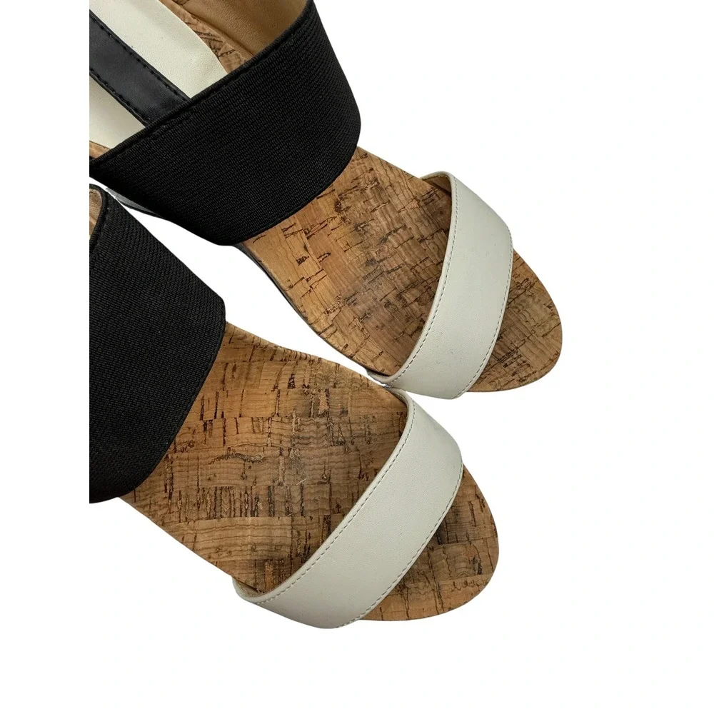 BCBGeneration Heels Women's 7.5B Black Cream Strappy Sandals‎ Cork Platform